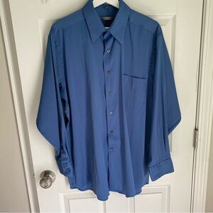 Mens Geoffrey Beene Sapphire Blue Button Up Stretch Long Sleeve Dress Shirt Sz L